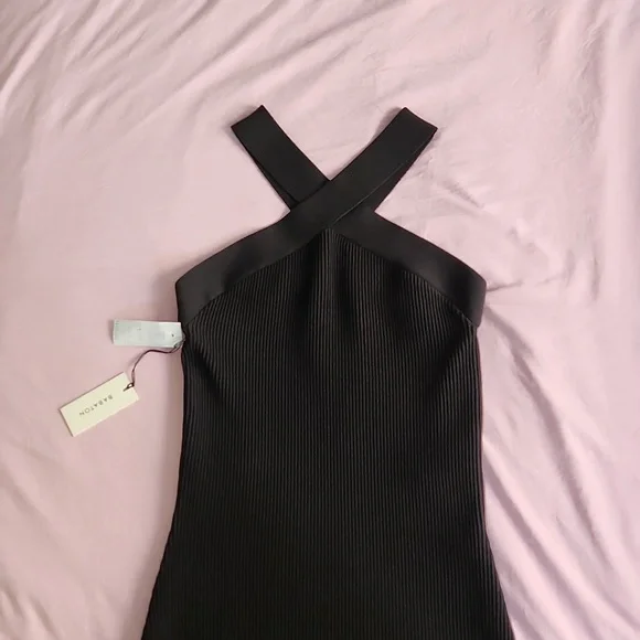 Aritizia Babaton Sculpt Knit Criss Cross Dress Black - Picture 3 of 8